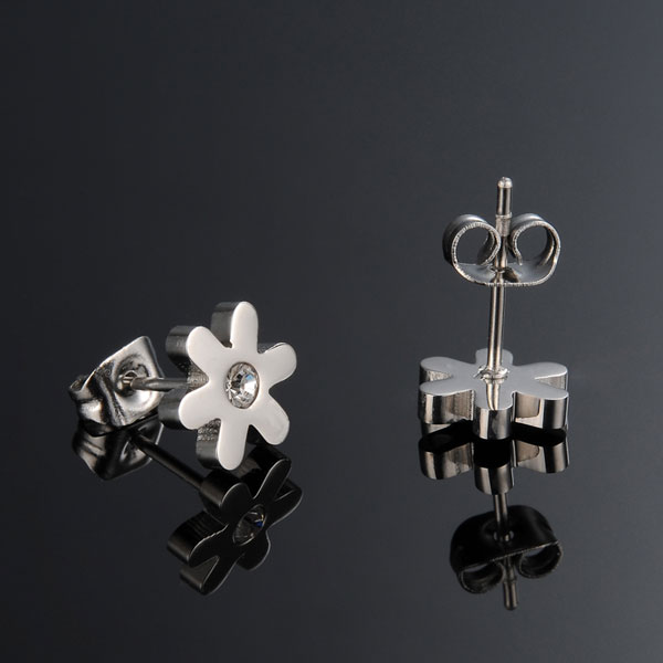 Aretes Margaritas Plateadas, Acero - Imagen 2
