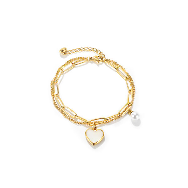 Pulsera Corazón y Perla, Acero