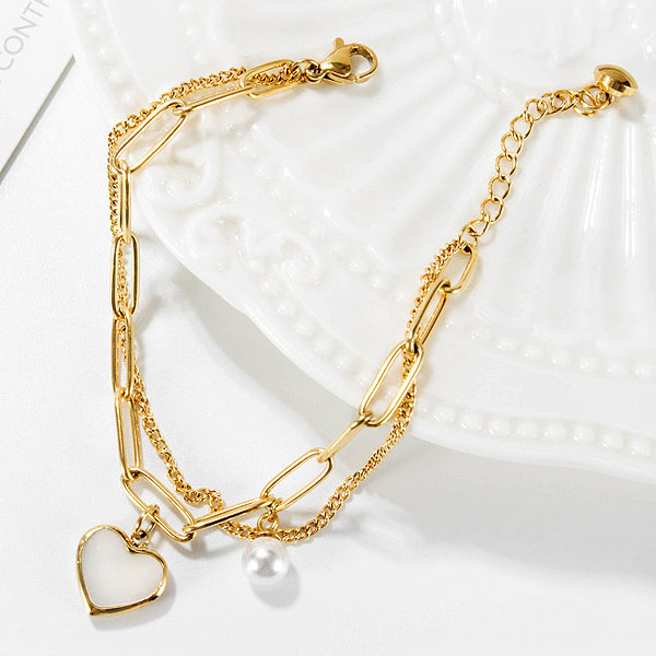 Pulsera Corazón y Perla, Acero - Imagen 2