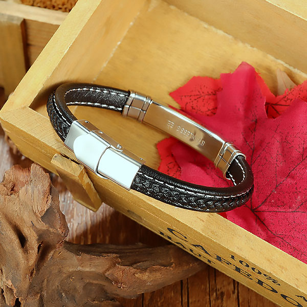 Brazalete Cuero Cruz Minimalista, Acero - Imagen 3