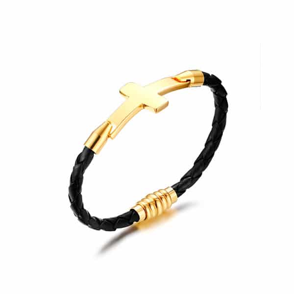 Pulsera Cuero Cruz De Amor Acero - Imagen 2