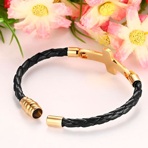 Pulsera Cuero Cruz De Amor Acero - Imagen 3