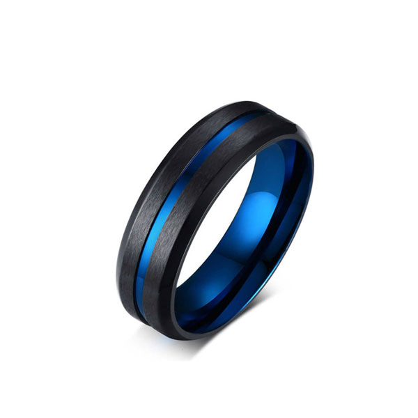 Anillo Franja Azul, Acero