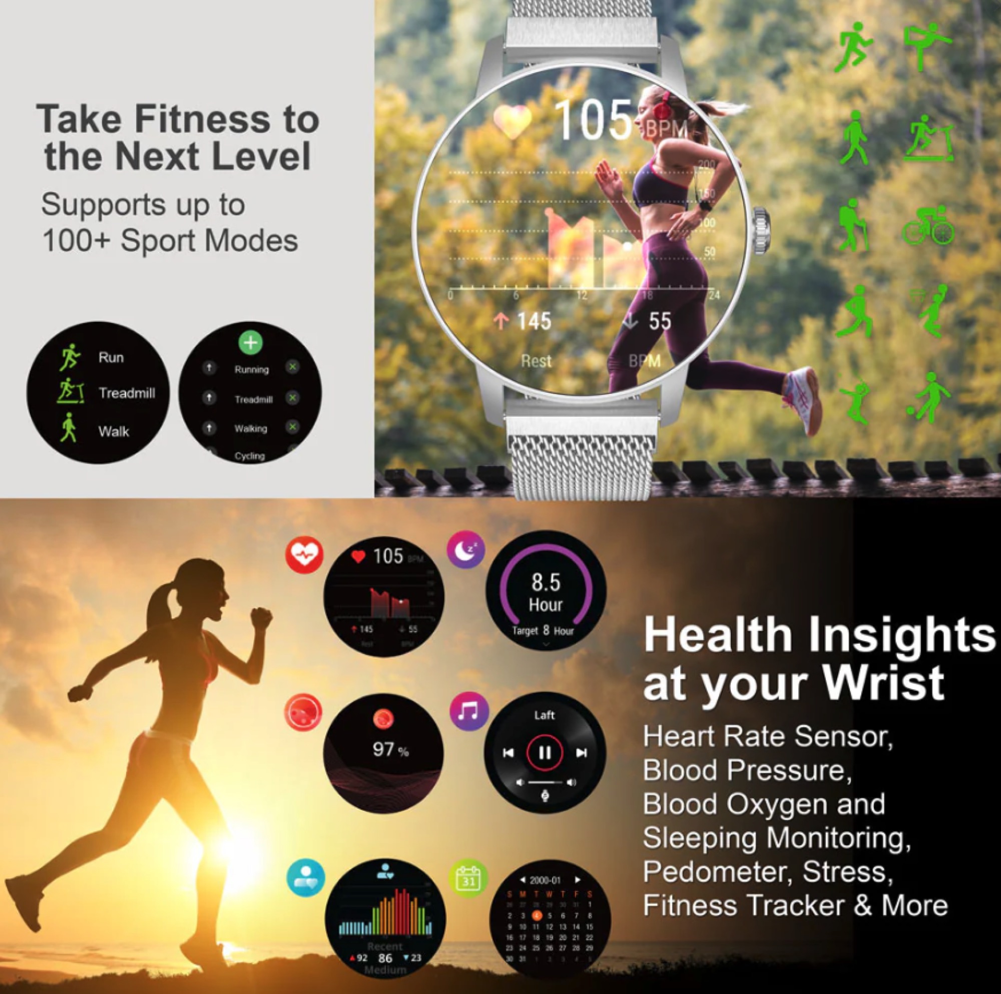 Smartwatch ArgomTech C30 Rose Gold con 4 Fajas - Imagen 4