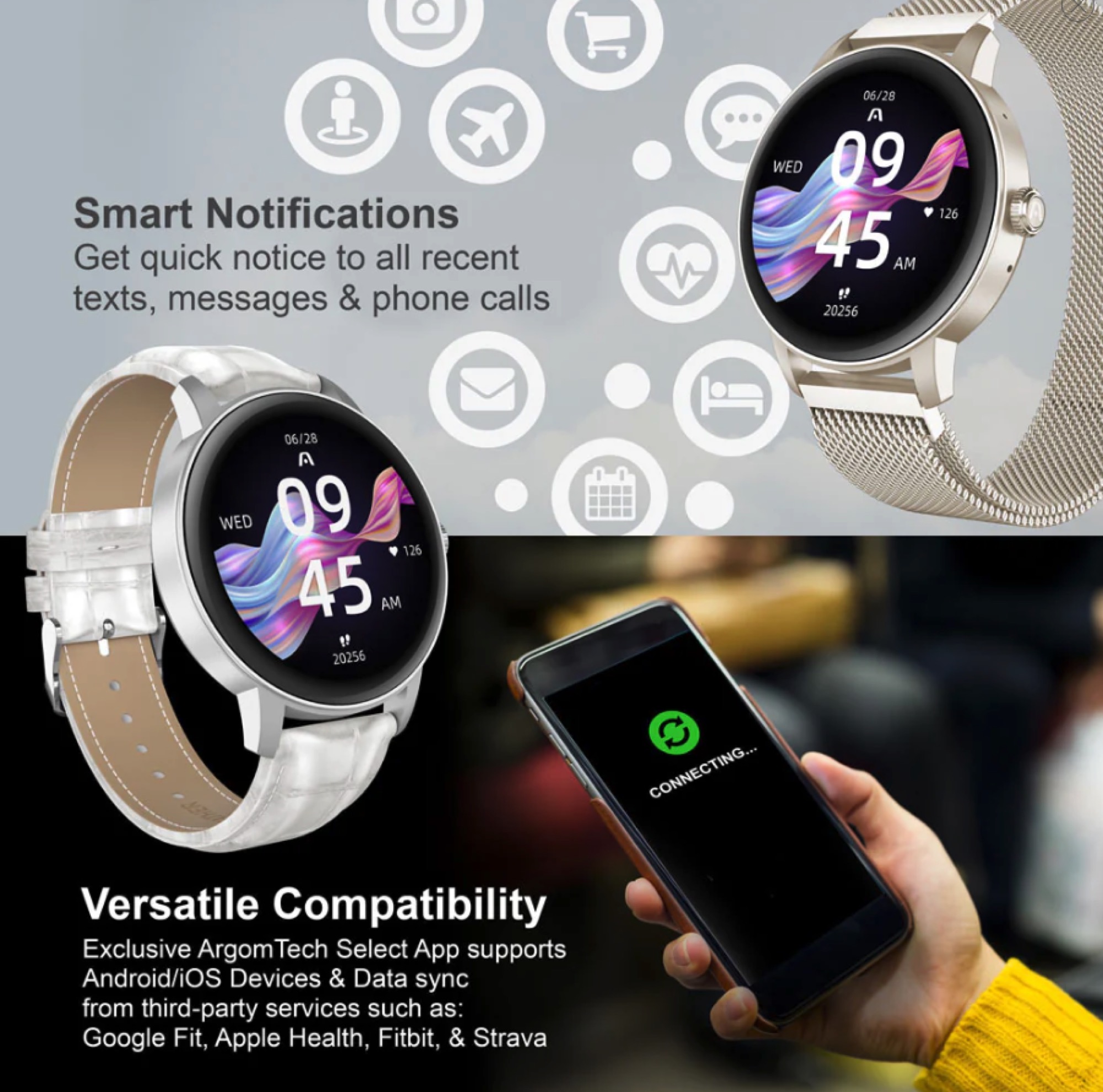 Smartwatch ArgomTech C30 Rose Gold con 4 Fajas - Imagen 5